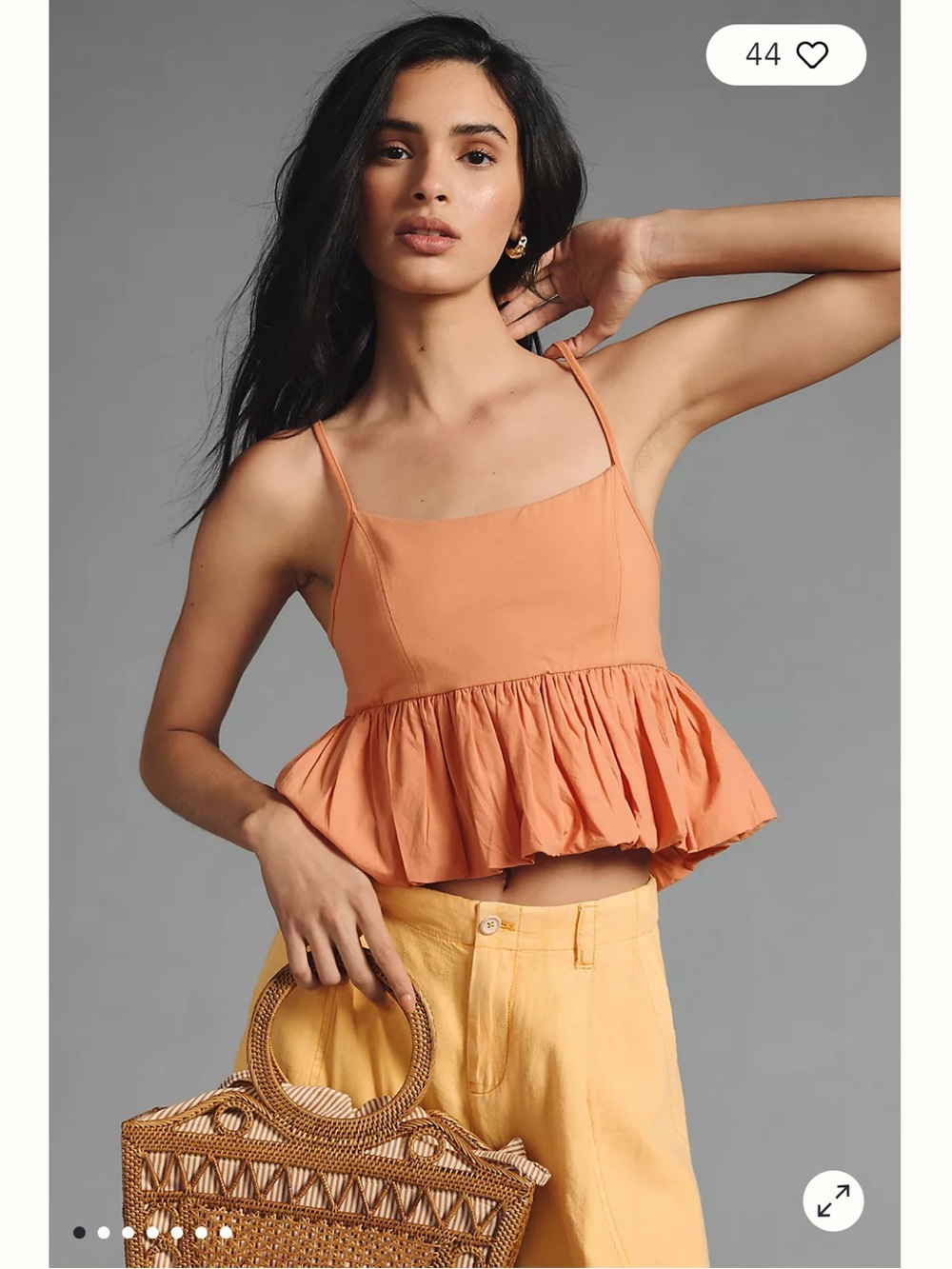 Anthropologie | Maeve Ruffled Bubble-Hem Cropped Tank Peach Medium